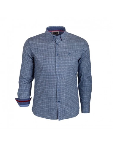 Chemise ml bleue en popline micro géométrique Profitez des Offres !