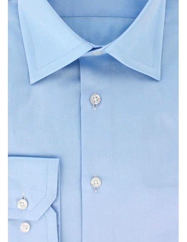 Chemise en satin de coton bleu ciel col français du meilleur 