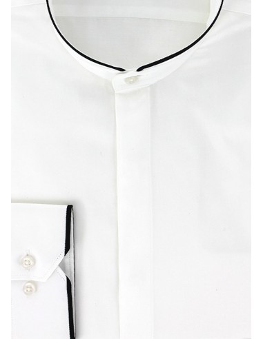 Chemise cintrée blanche col mao biais noir En savoir plus