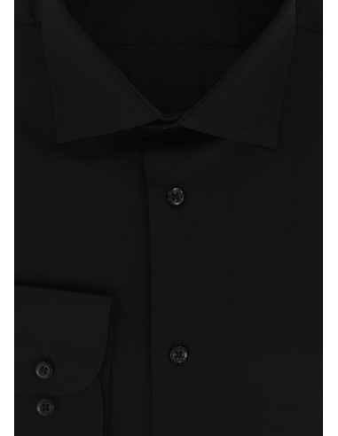 Chemise cintrée en satin de coton noir soldes