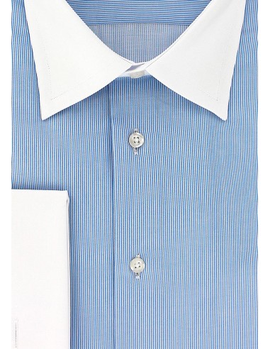 Chemise fines rayures bleu ciel col et poignets mousquetaires blanc JUSQU'A -70%! 