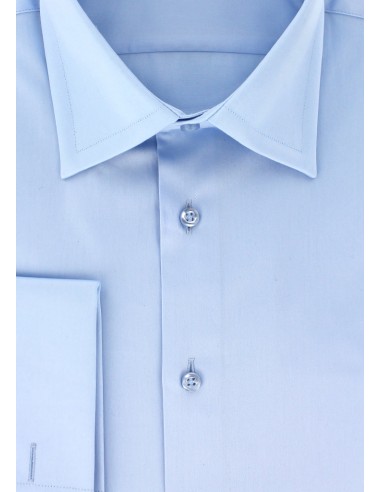 Chemise en satin de coton bleu ciel col français poignets mousquetaires Le MVP de beaucoup