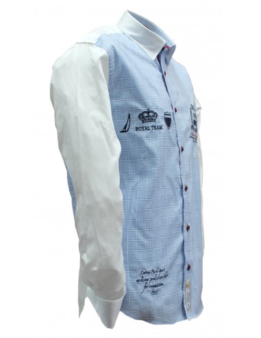 Chemise sport chic petits carreaux bleu ciel brodée 50% de réduction en Octobre 2024