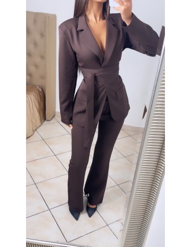 Ensemble tailleur LADY [MARRON] brillant des détails fins