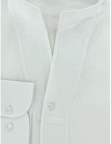 Chemise lin blanc col droit ouvert en stock