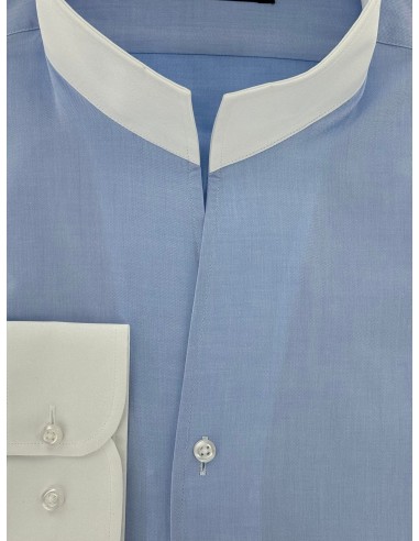 Chemise col blanc bleu ciel col droit ouvert Fin de série