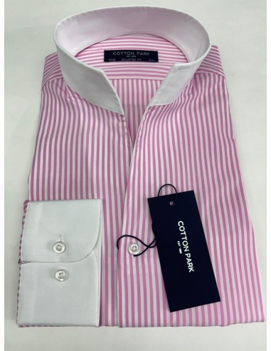 Chemise col blanc rayures roses col droit ouvert 2023